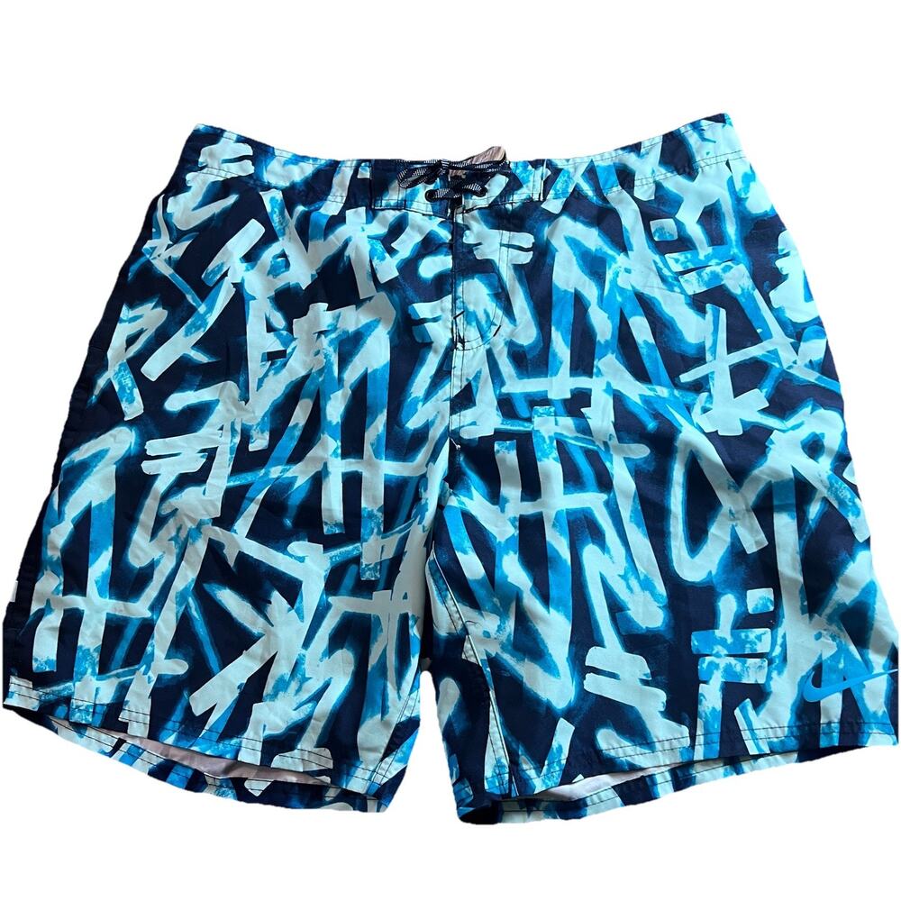 Nike Volley Board Shorts Graffiti Pattern Swim Trunks Mens Size XXL Lined 2XL